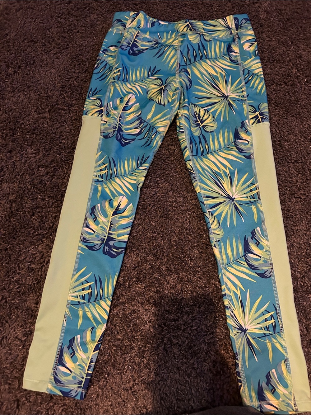 Athletic Works Teal & Lime Tropical Leaf Print Girls' Leggings